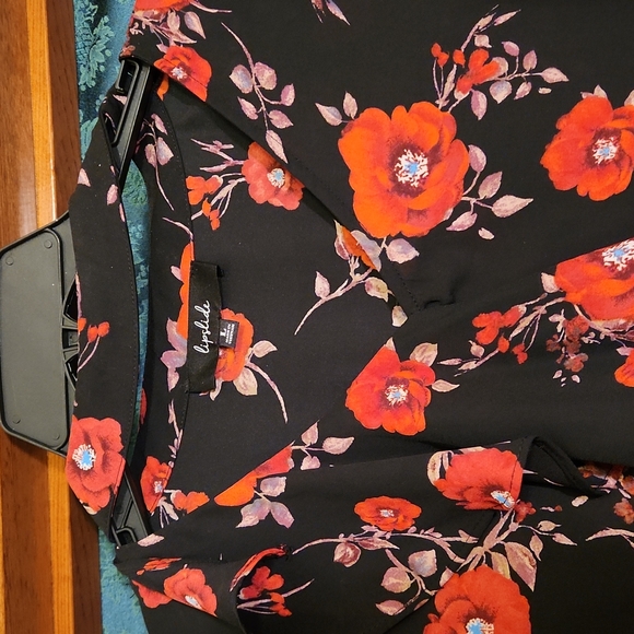 Lipslide Red and Black Ruffled Floral Blouse with Choker Neck - Picture 2 of 5